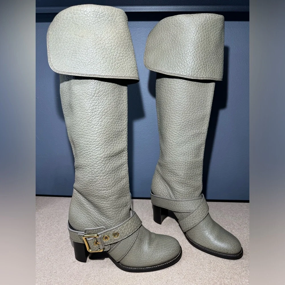 Authentic Women's Dolce & Gabanna‎ Over Knee Leather Khaki Boots Size 37 (US 7)